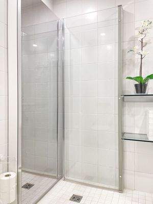 Detail: Dusche mit Spiegeltür