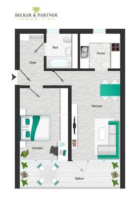 Grundriss 2 ZKB 53,77m².