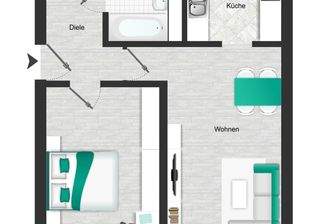 Grundriss 2 ZKB 53,77m².