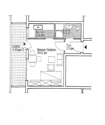 Grundriss 1-Zi. Whg. 4 OG.