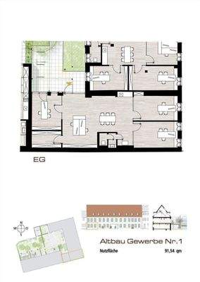 Grundriss Büroeinheit Nr. 1 im Altbau-Ensemble