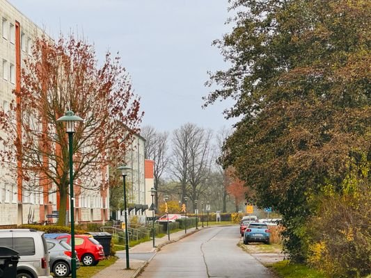 Straße vor dem Mehrfamilienhaus