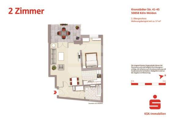 Grundrissbeispiel Wohnung 2 Zi. - ca. 57 m²
