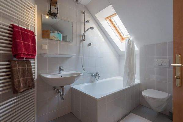 Bathroom with bathtub, shower, toilet,towel heater