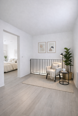 Visualisierung eines gemütlichen Lesebereiches auf der Galerie