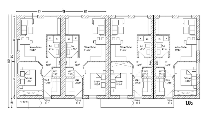 Grundrisse 1. OG Wohnung 1-4