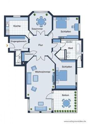 Grundrissskize der Wohnung - nicht maßstabsgetreu - Möblierung dient lediglich zur Veranschaulichung und ist nicht Bestandteil der Wohnung
