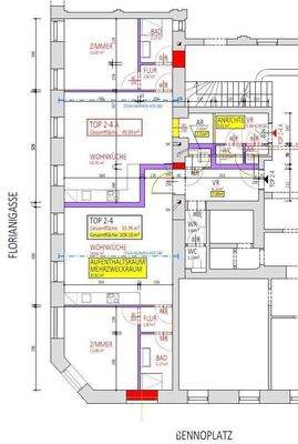Plan / + Variante für Umbau in 2 Wohnungen