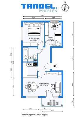 Grundriss beispielhaft möbliert
