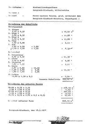 Wohnflächenberechnung u. Kubatur