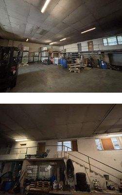 Rapslager-Halle innen mit Büro und Werkstatt