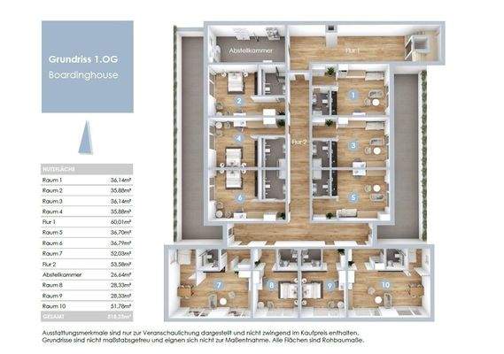 Beispiel Grundriss 1. OG Boardinghouse