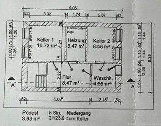 Grundriss Keller mit Maßen