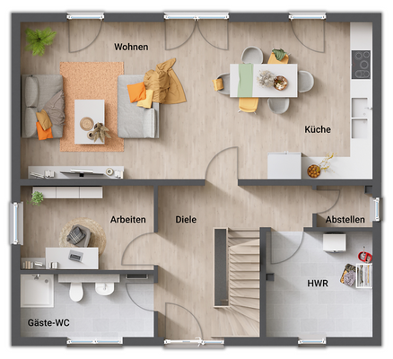 Grundriss-Erdgeschoss mit Dusche im WC