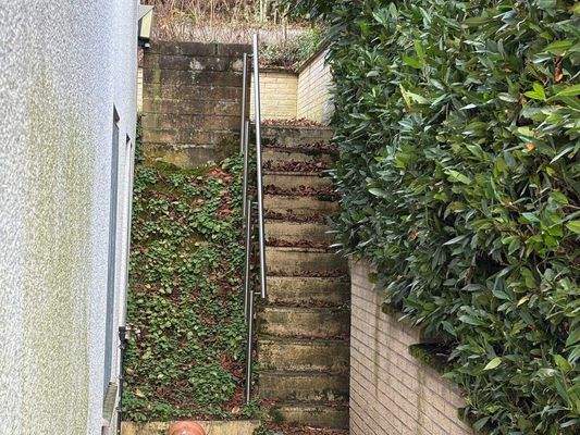 Seitlicher Zugang mit Treppe zur Terrasse