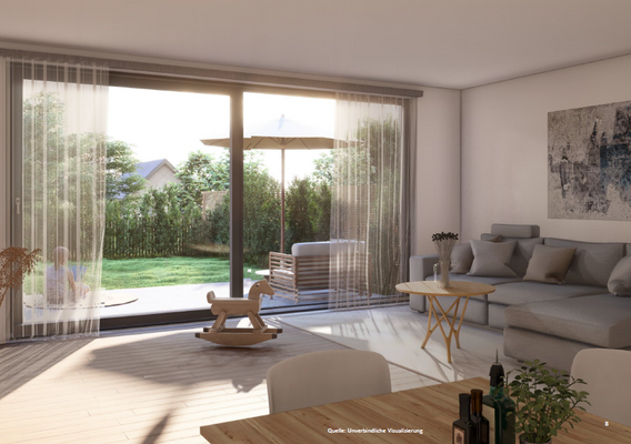 Blick vom Wohnbereich in den Garten