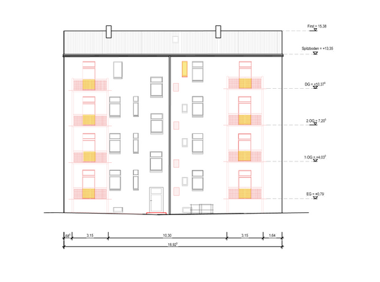Hofansicht mit den geplanten Balkonen