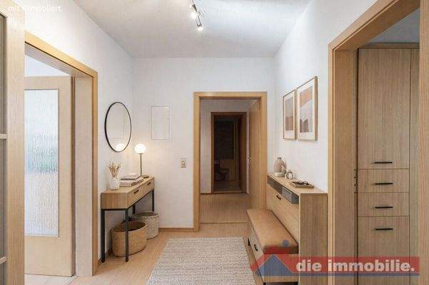 Barrierearmer Eingangsbereich mit angenehmer Breite und klarer Wegeführung - mit KI möbliert