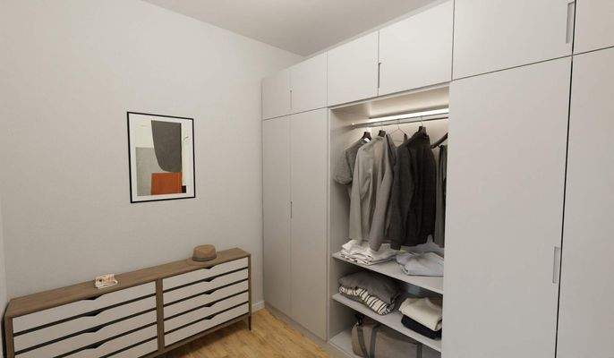 Zusätzlicher Komfort bietet die Ankleide im Schlafzimmer