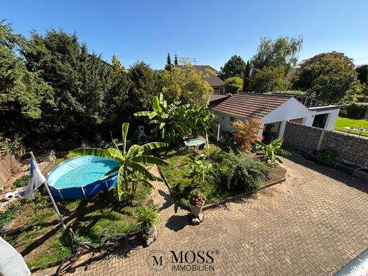 Blick in den Garten vom Balkon