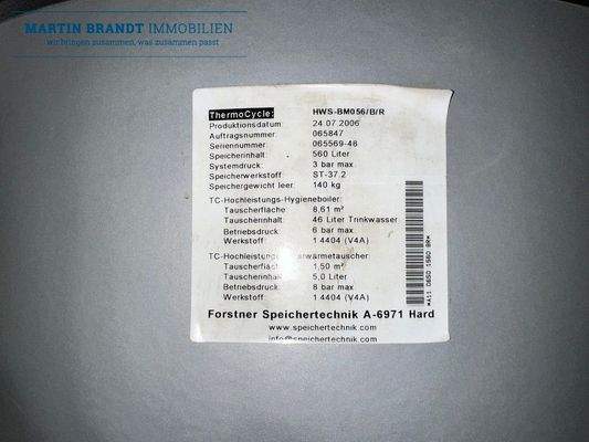 Typenschild Warmwasseraufbereiter