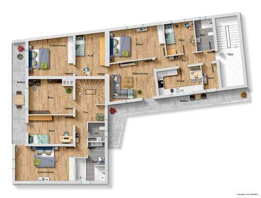 Obergeschoss (Haupthaus und Einliegerwohnung)