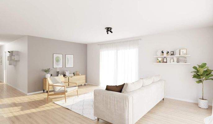 Lichtdurchfluteter Wohnbereich dank bodentiefer Fenster