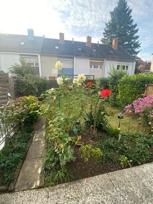 Blick Terrasse in Garten