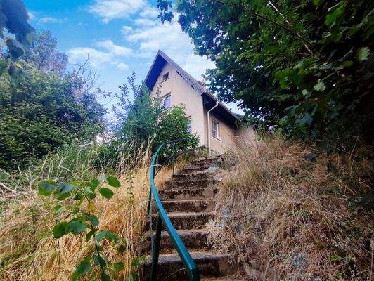 Blick vom Hang zum Haus