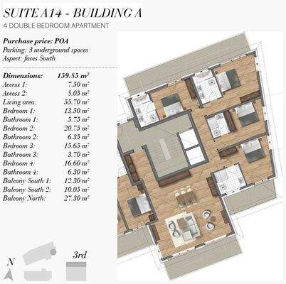 4 bed Penthouse St Anton with 3 balconies (South, 