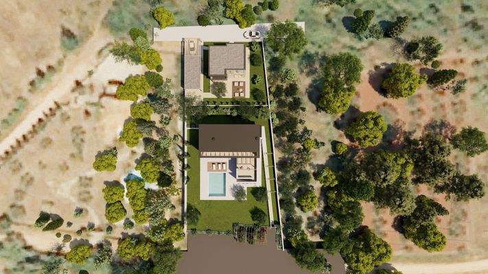 Luftbild beider Häuser