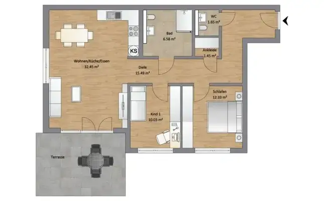Grundriss Haus 1 - WE Nr. 1
