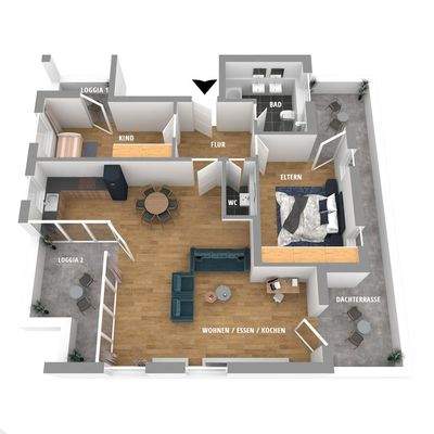 Grundriss Visualisierung 3 Zimmer