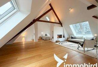 Aufenthaltsbereich mit Kamin im Spitzboden 