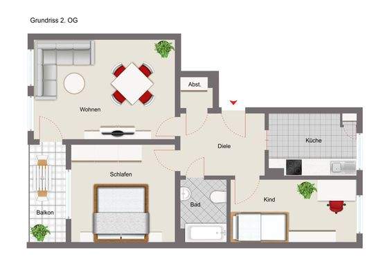 2. OG mit Mustermöblierung