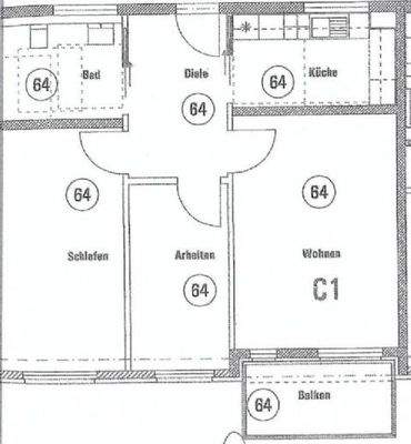 Wohnungsgrundriss der Wohnung 64