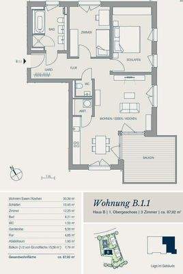 Grundriss Wohnung B 1.1