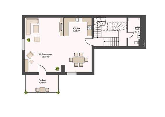 3. OG - Wohnzimmer, Küche, Bad