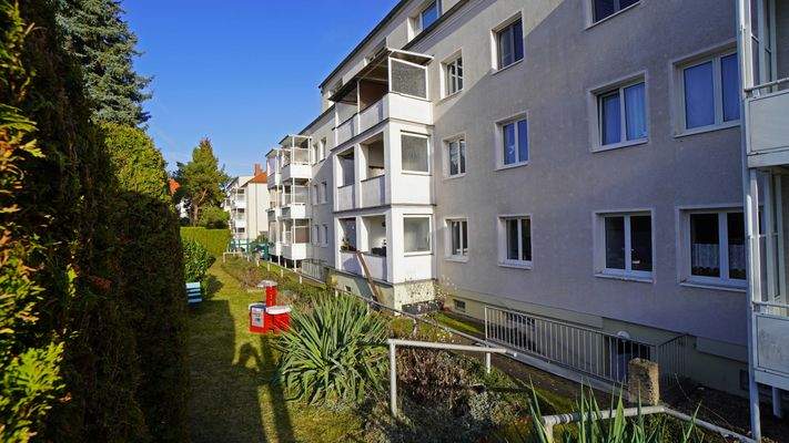 Blick in den Garten hinter dem Haus