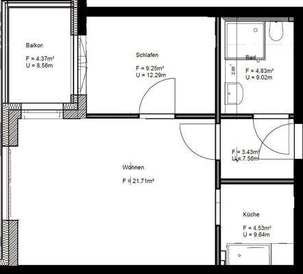 Grundriss 2-Zimmer-Wohnung