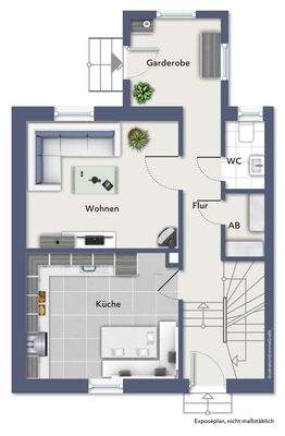 Grundriss beispielmöbliert Erdgeschoss