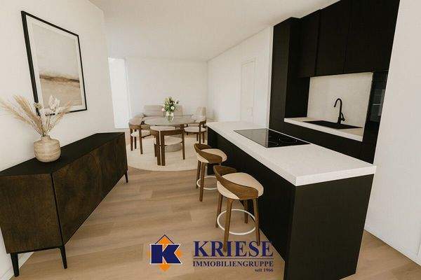 Beispielvisualisierung Küche und Wohnbereich