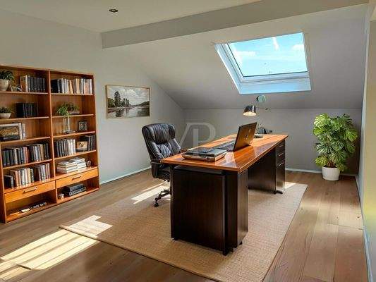 Zimmer im Spitzboden (mit KI neu eingerichtet)