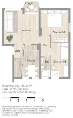 Grundriss farbig / möbliert