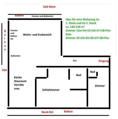Wohnung 1. + 2. Stock ca. 100qm Z12a+14+15+17+18