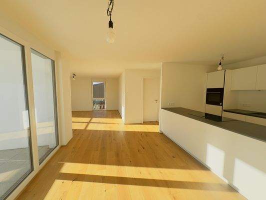 Offene Küche mit Blick in den Wohn-Essbereich