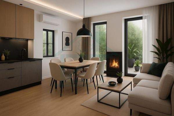 Moderne Wohn-Lounge mit offener Küche (1)