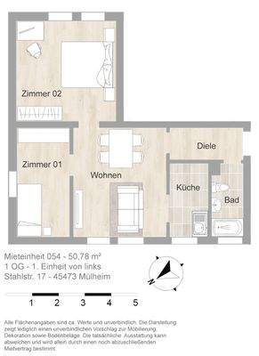 Grundriss farbig / möbliert
