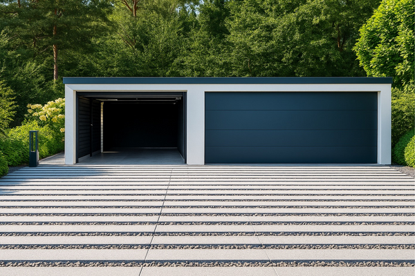 Doppelgarage und Carport auf dem Grundstück