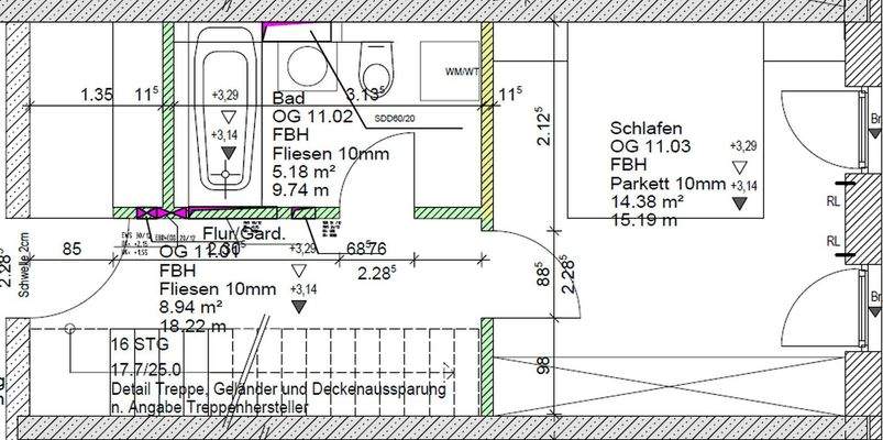 Grundriss OG Schlafen und Bad